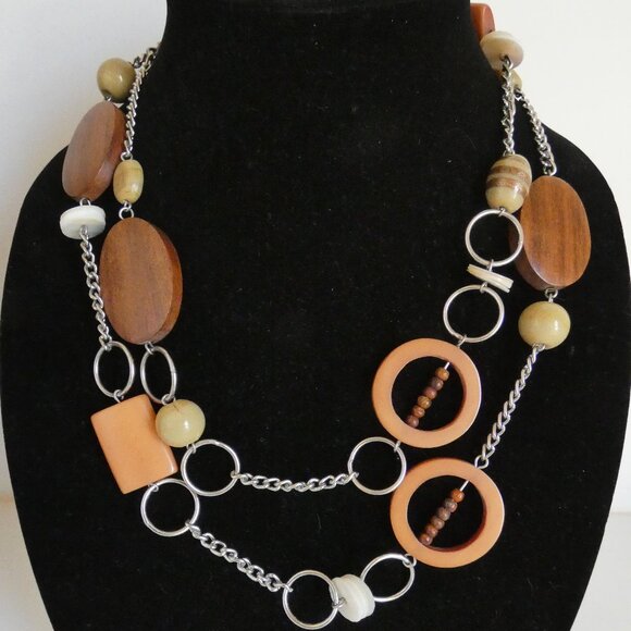 CHICO'S Wood Mixed-Media 40"-45" Statement Necklace / Belt - Picture 2 of 4